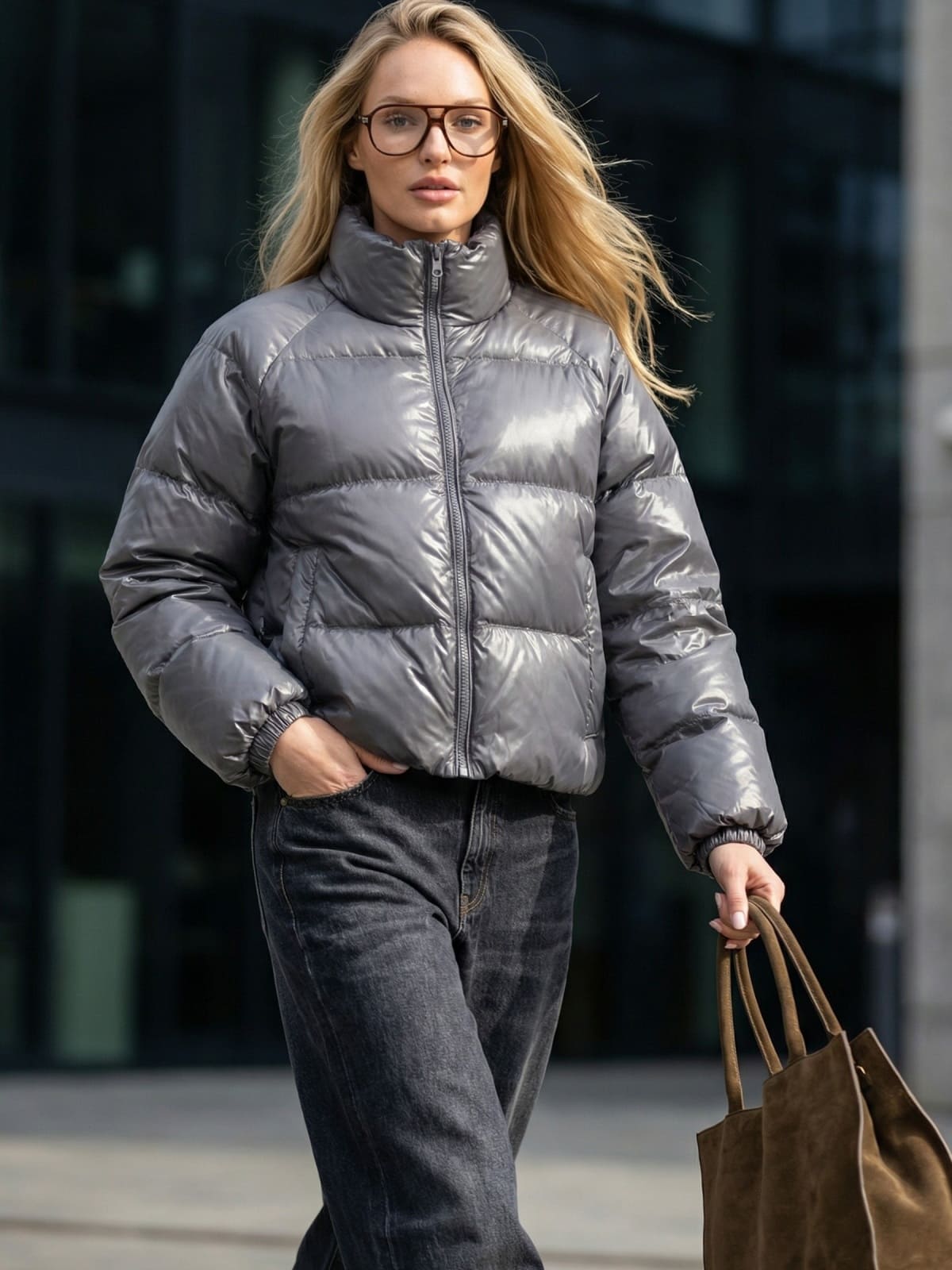 Демісезонна куртка з лакованої тканини сіра | 94770 Демісезонна куртка з лакованої тканини сіра | 94770