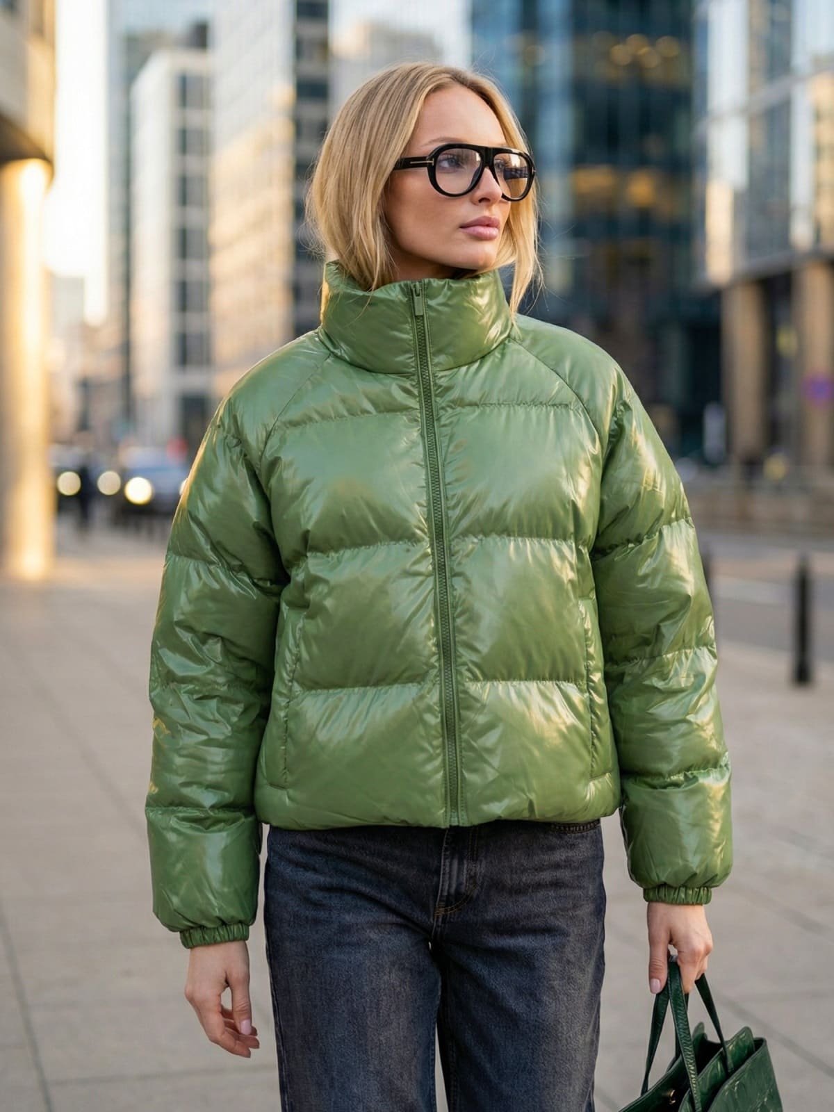 Демісезонна куртка з лакованої тканини зелена | 94741 Демісезонна куртка з лакованої тканини зелена | 94741