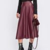 Розкльошена спідниця з екошкіри бордова | 94523