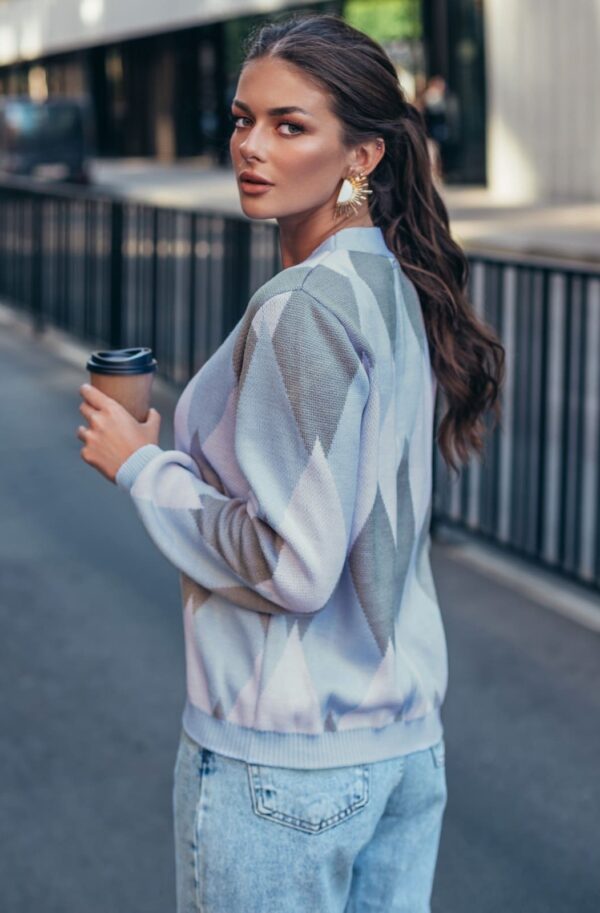 Жіночий кардиган з візерунком ромби блакитний | 94780