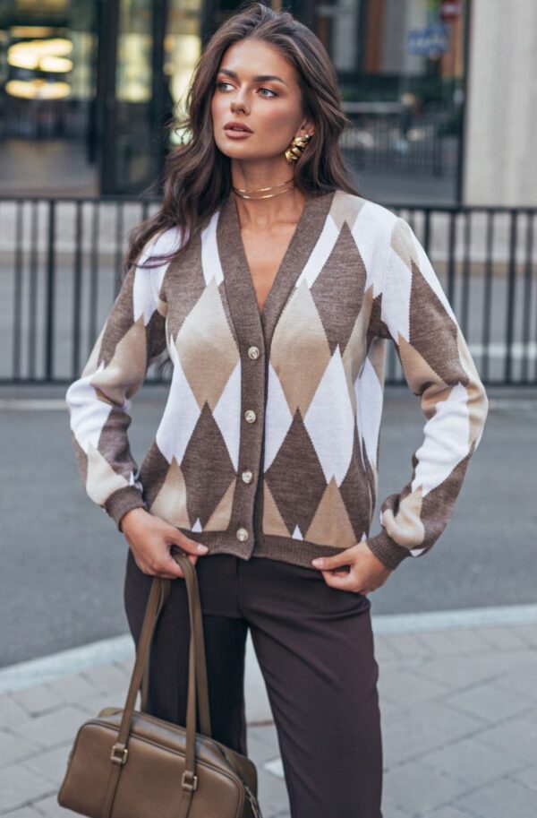 Кардиган з візерунком ромби коричневий | 94798