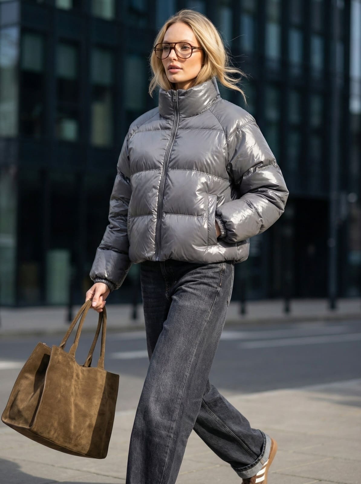 Демісезонна куртка з лакованої тканини сіра | 94770 Демісезонна куртка з лакованої тканини сіра | 94770