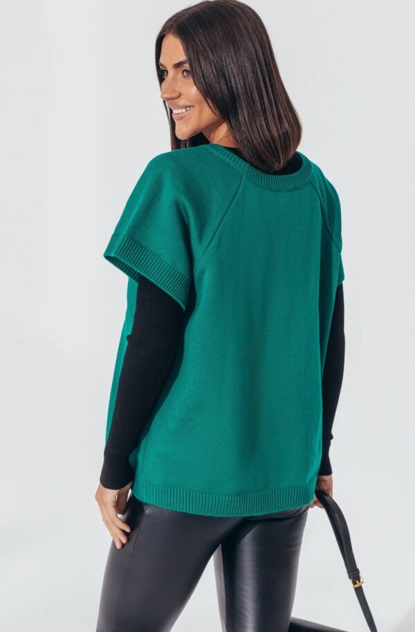 В'язаний напіввовняний жилет зелений | 94546