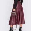 Розкльошена спідниця з екошкіри бордова | 94523