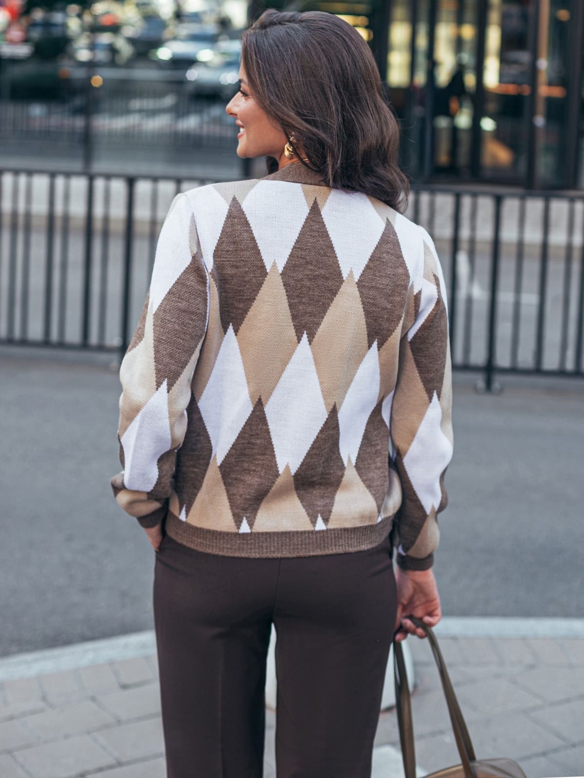 Кардиган з візерунком ромби коричневий | 94798