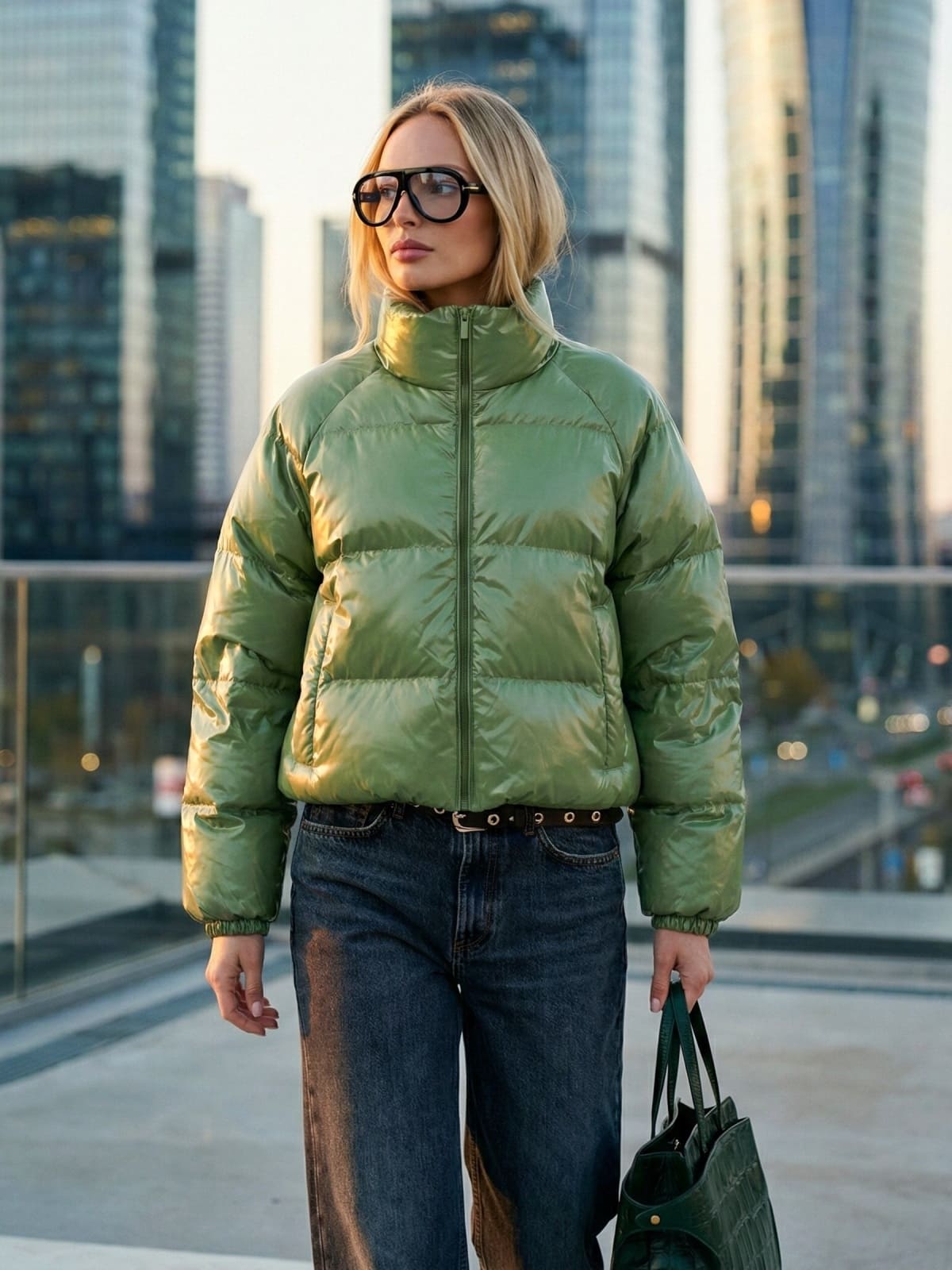 Демісезонна куртка з лакованої тканини зелена | 94741 Демісезонна куртка з лакованої тканини зелена | 94741