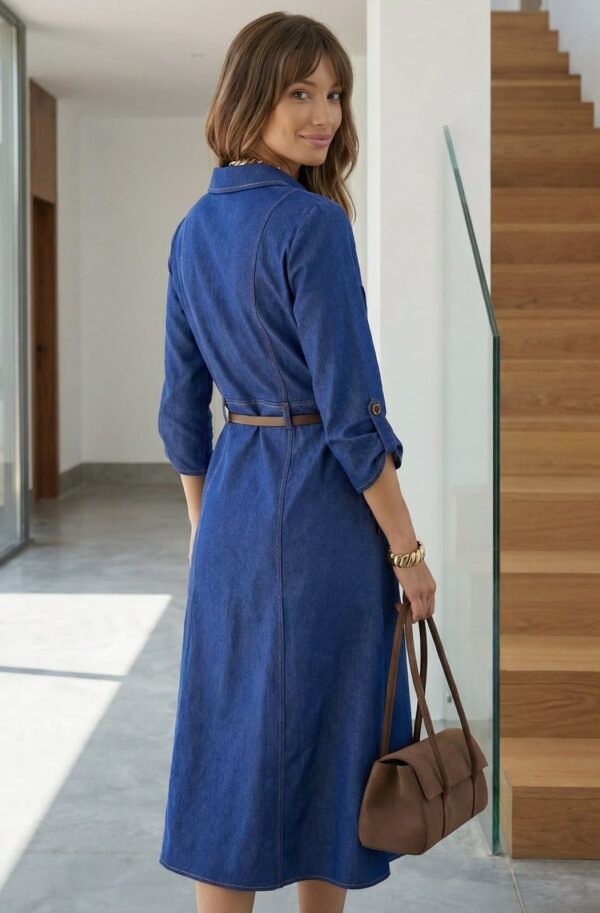 Джинсова приталена сукня з розрізами синя | 94699