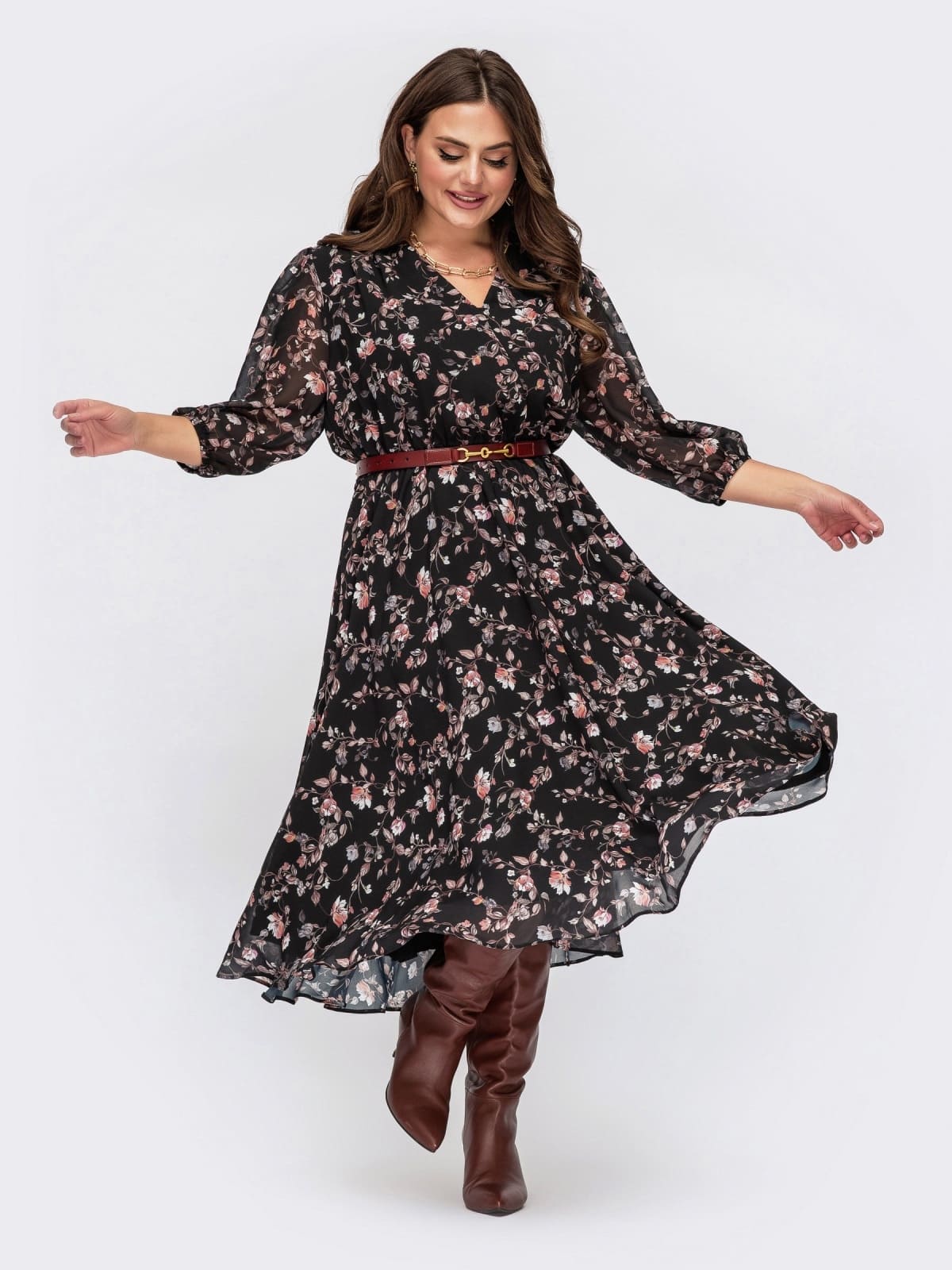 Шифонова сукня кльош Plus Size чорна | 94914 Шифонова сукня кльош Plus Size чорна | 94914