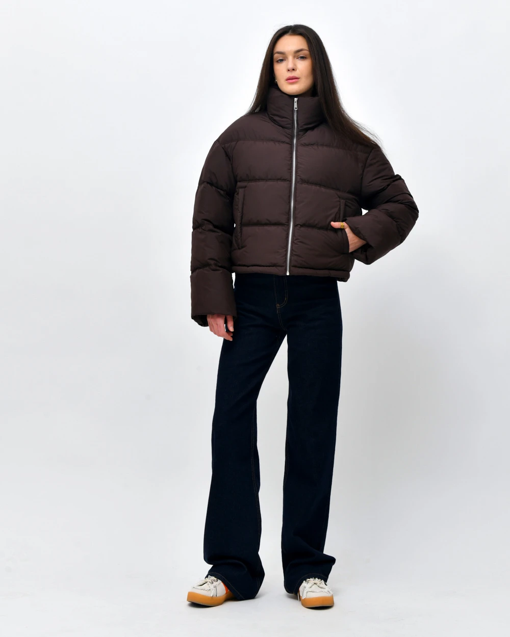 Демісезонна коротка пухова куртка коричнева | 95650 Демісезонна коротка пухова куртка коричнева | 95650