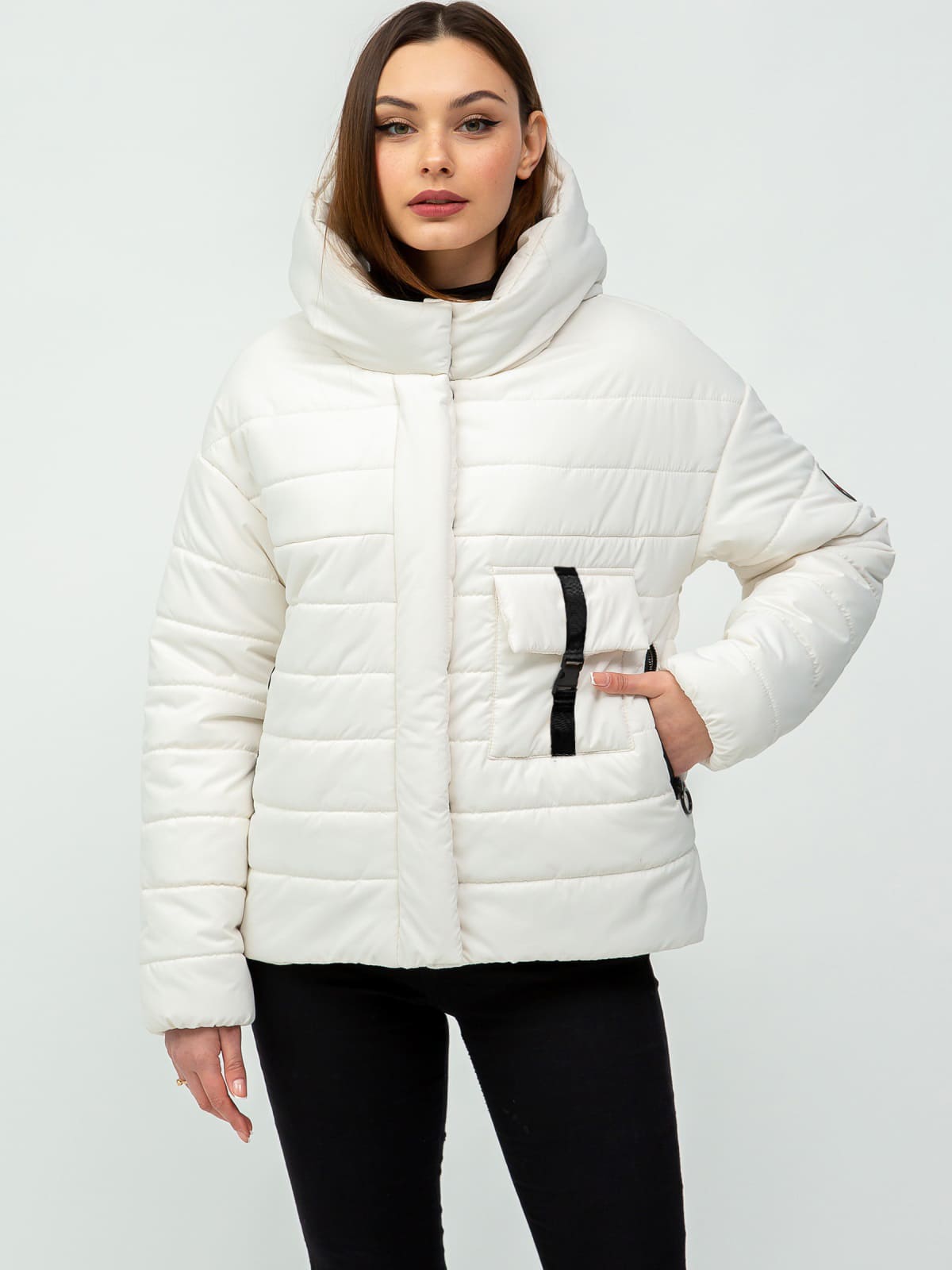 Демісезонна куртка з вшитим капюшоном молочна | 95639