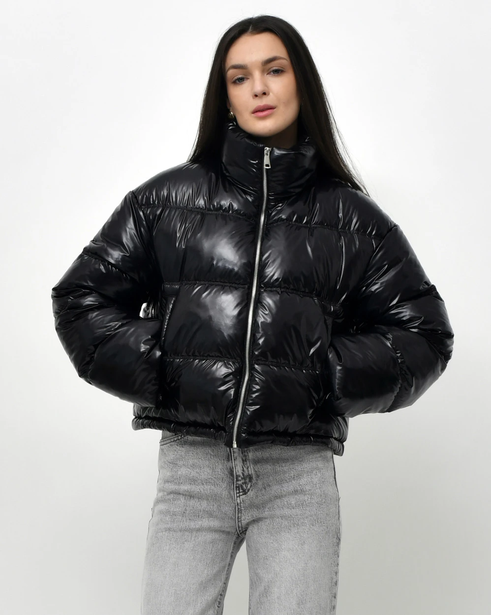 Демісезонна коротка пухова куртка чорна | 95663 Демісезонна коротка пухова куртка чорна | 95663