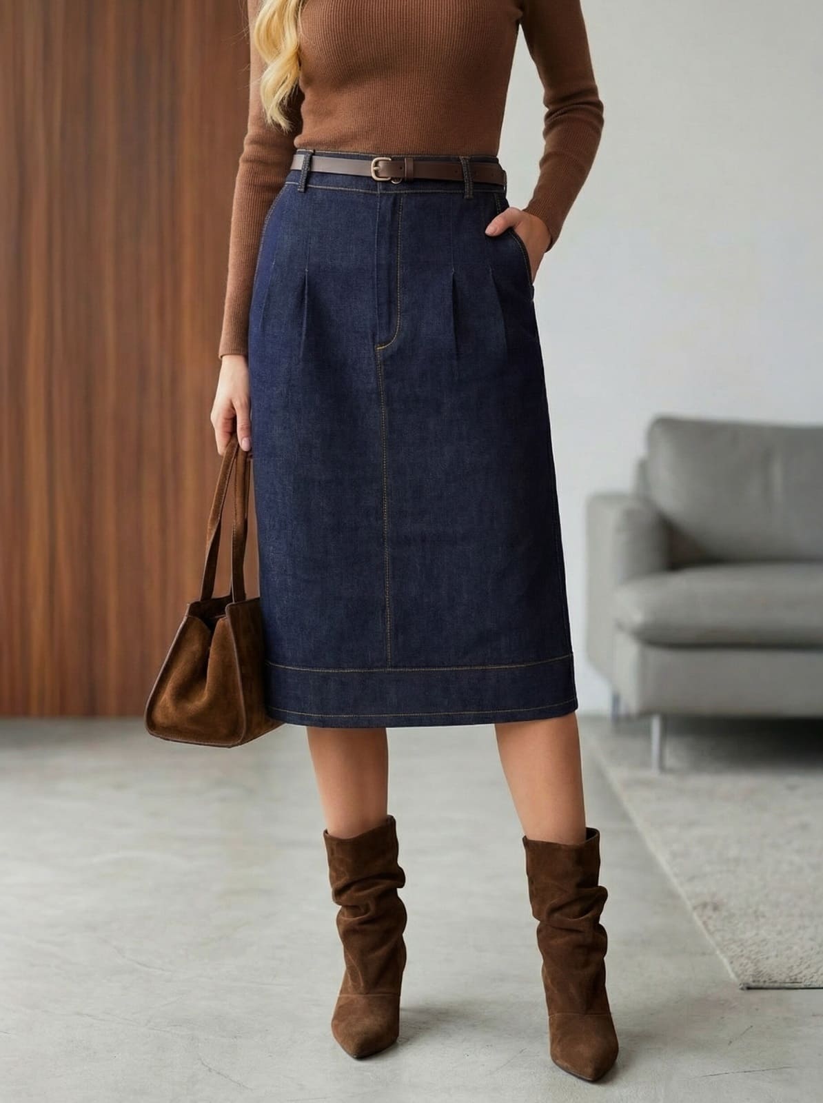 Джинсова пряма спідниця темно-синя | 95339 Джинсова пряма спідниця темно-синя | 95339