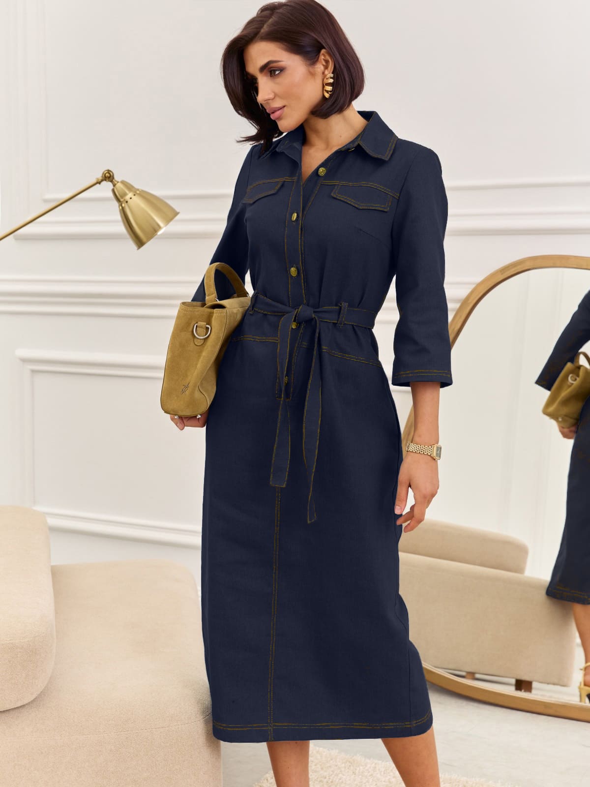 Повсякденна джинсова сукня-сорочка темно-синя | 95549 Повсякденна джинсова сукня-сорочка темно-синя | 95549