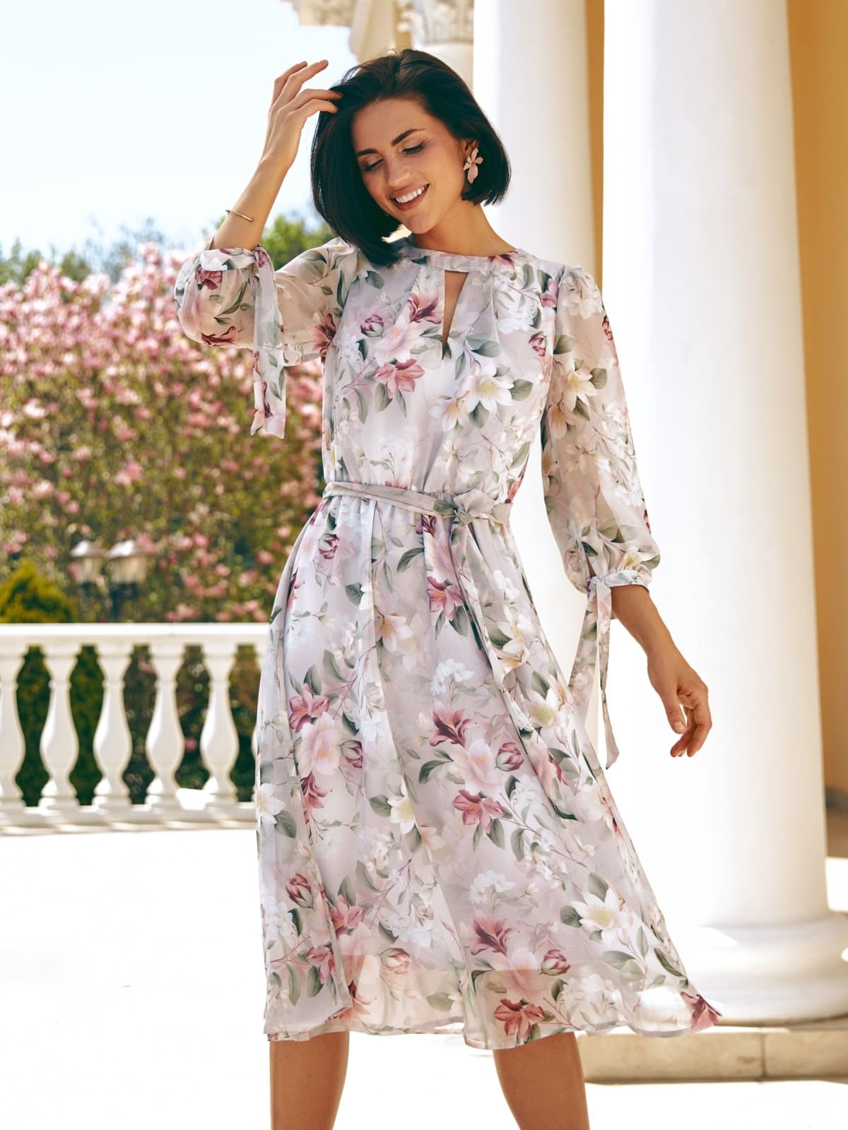 1-43783-2-1746495046-1 Шифонова розкльошена сукня в принт біла | 94999 4