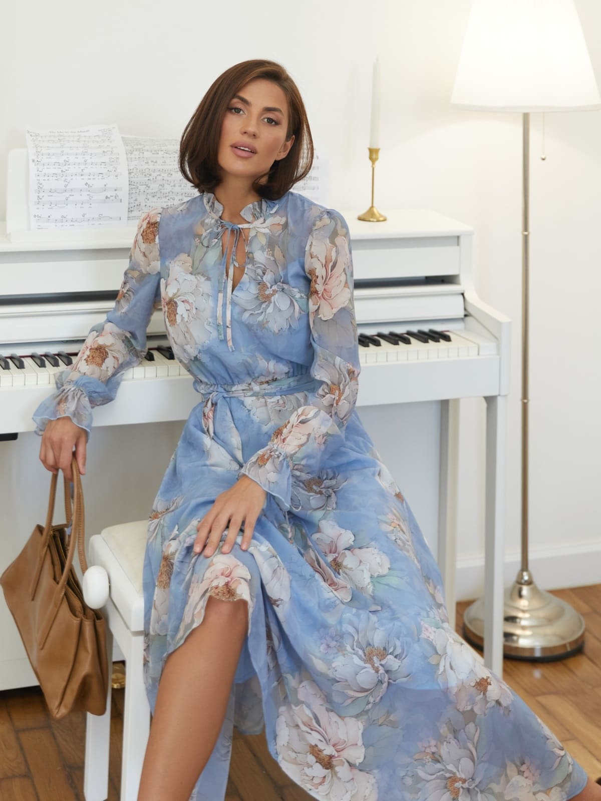 Шифонова сукня з квітковим принтом блакитна | 95166 Шифонова сукня з квітковим принтом блакитна | 95166