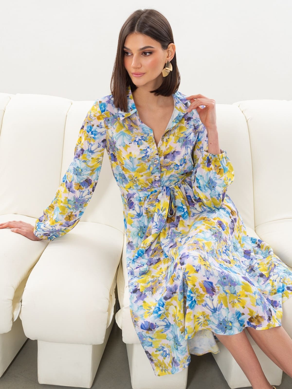 Блакитна сукня кльош з квітковим принтом | 95188 Блакитна сукня кльош з квітковим принтом | 95188