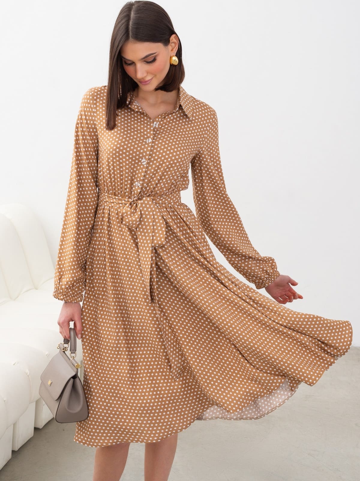 Літня сукня кльош з квітковим принтом бежева | 95210 Літня сукня кльош з квітковим принтом бежева | 95210