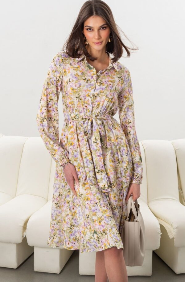 Літня сукня кльош з квітковим принтом хакі | 95201