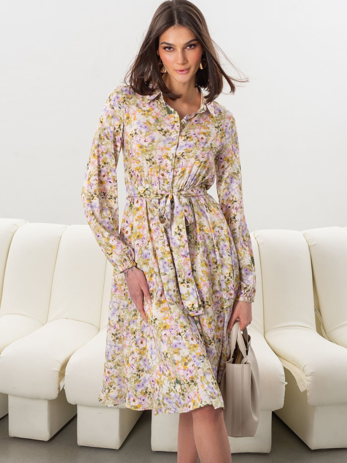 Літня сукня кльош з квітковим принтом хакі | 95201 Літня сукня кльош з квітковим принтом хакі | 95201