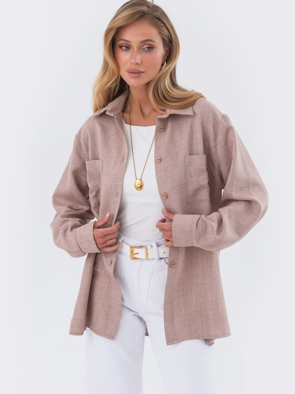 Подовжена сорочка вільного крою бежева | 95400 Подовжена сорочка вільного крою бежева | 95400