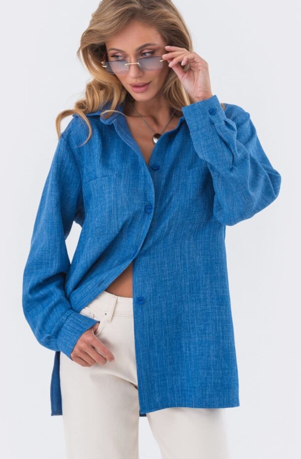 Подовжена сорочка вільного крою синя | 95409
