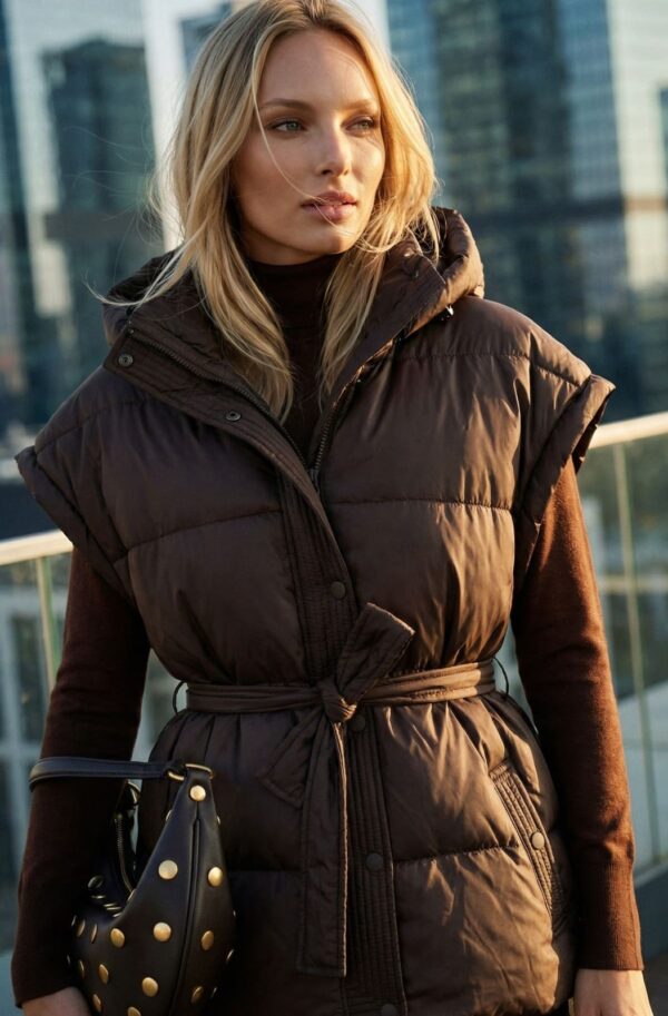 Жіночий жилет з каптуром коричневий | 95097