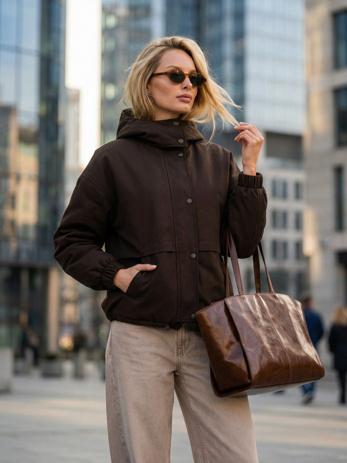 1-902314-1-1772098272-1 Вільна бавовняна демісезонна куртка коричнева | 95609 5