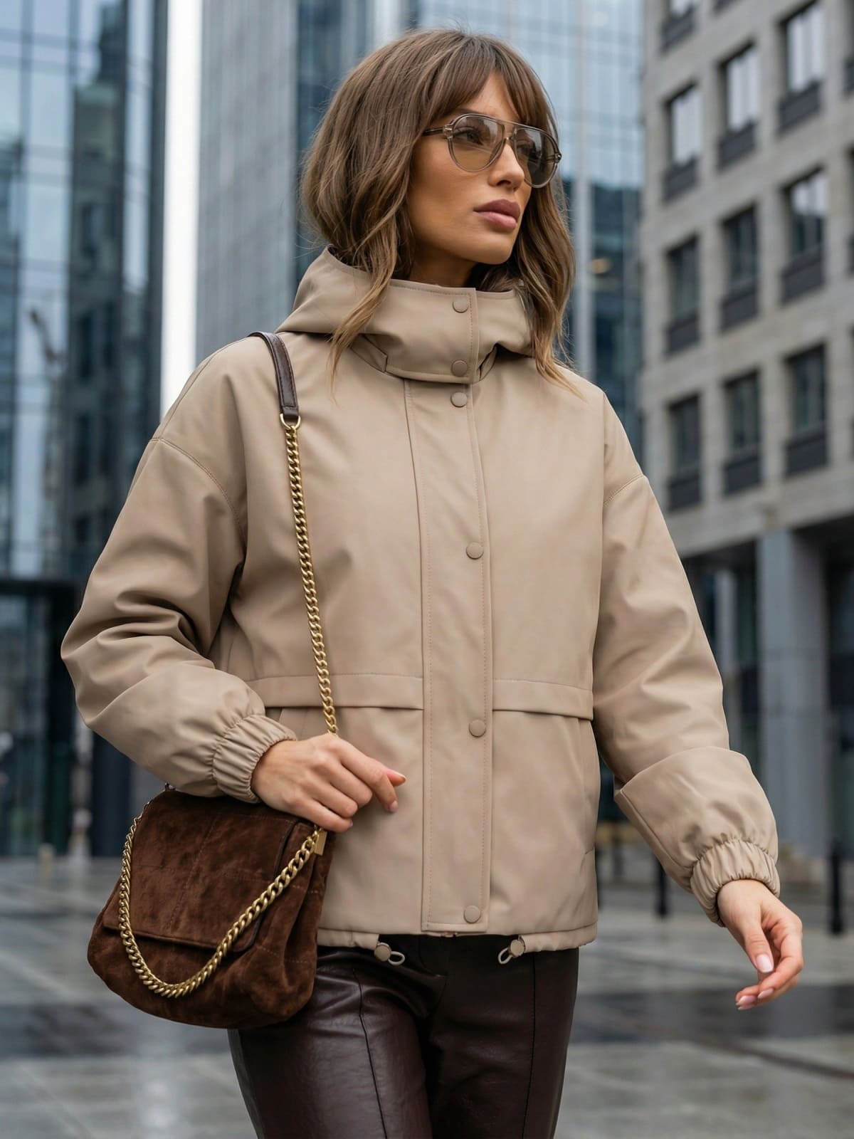 Вільна бавовняна демісезонна куртка бежева | 95621 Вільна бавовняна демісезонна куртка бежева | 95621