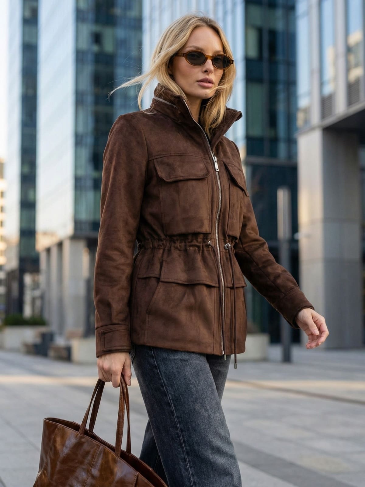 Демісезонна парка з екозамші коричнева | 95108 Демісезонна парка з екозамші коричнева | 95108