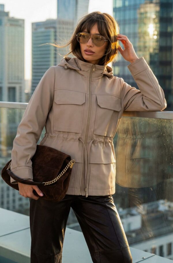 Парка для міжсезоння зі знімним каптуром бежева | 95457