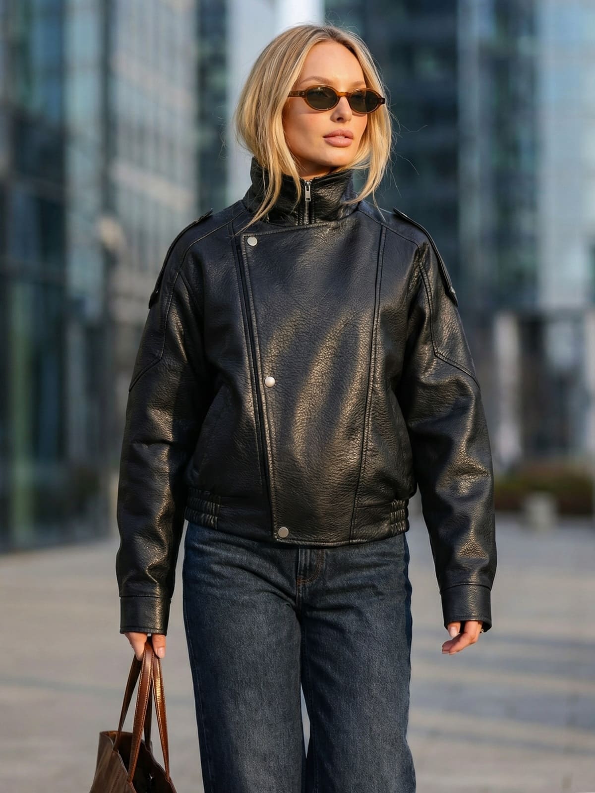 Куртка-авіатор з преміальної екошкіри чорна | 95446 Куртка-авіатор з преміальної екошкіри чорна | 95446