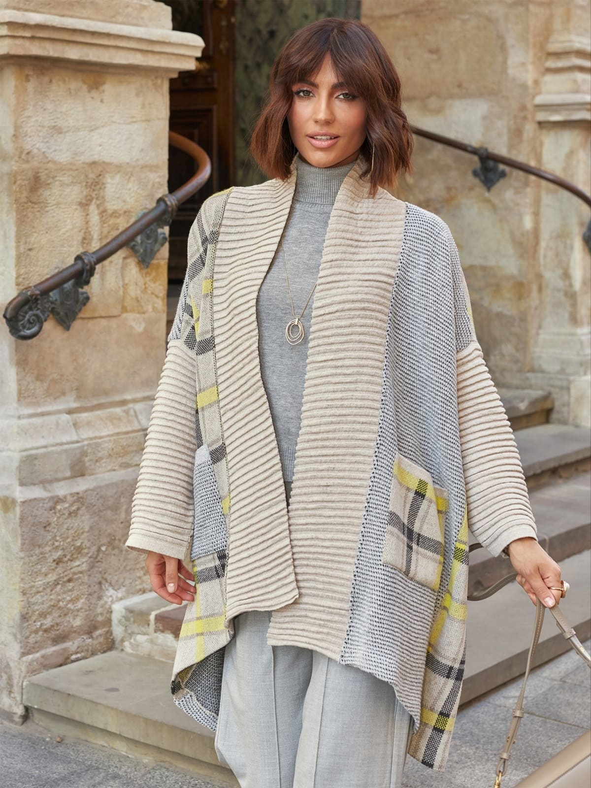 Подовжений в'язаний кардиган оверсайз сірий | 94805