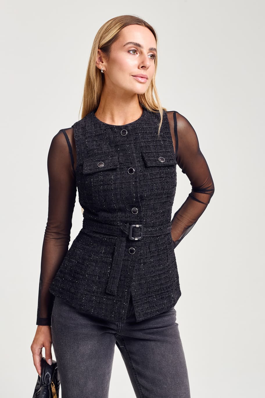 Жилет букле з люрексовою ниткою чорний | 94869 Жилет букле з люрексовою ниткою чорний | 94869