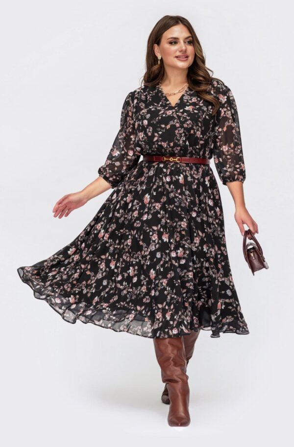 Шифонова сукня кльош Plus Size чорна | 94914