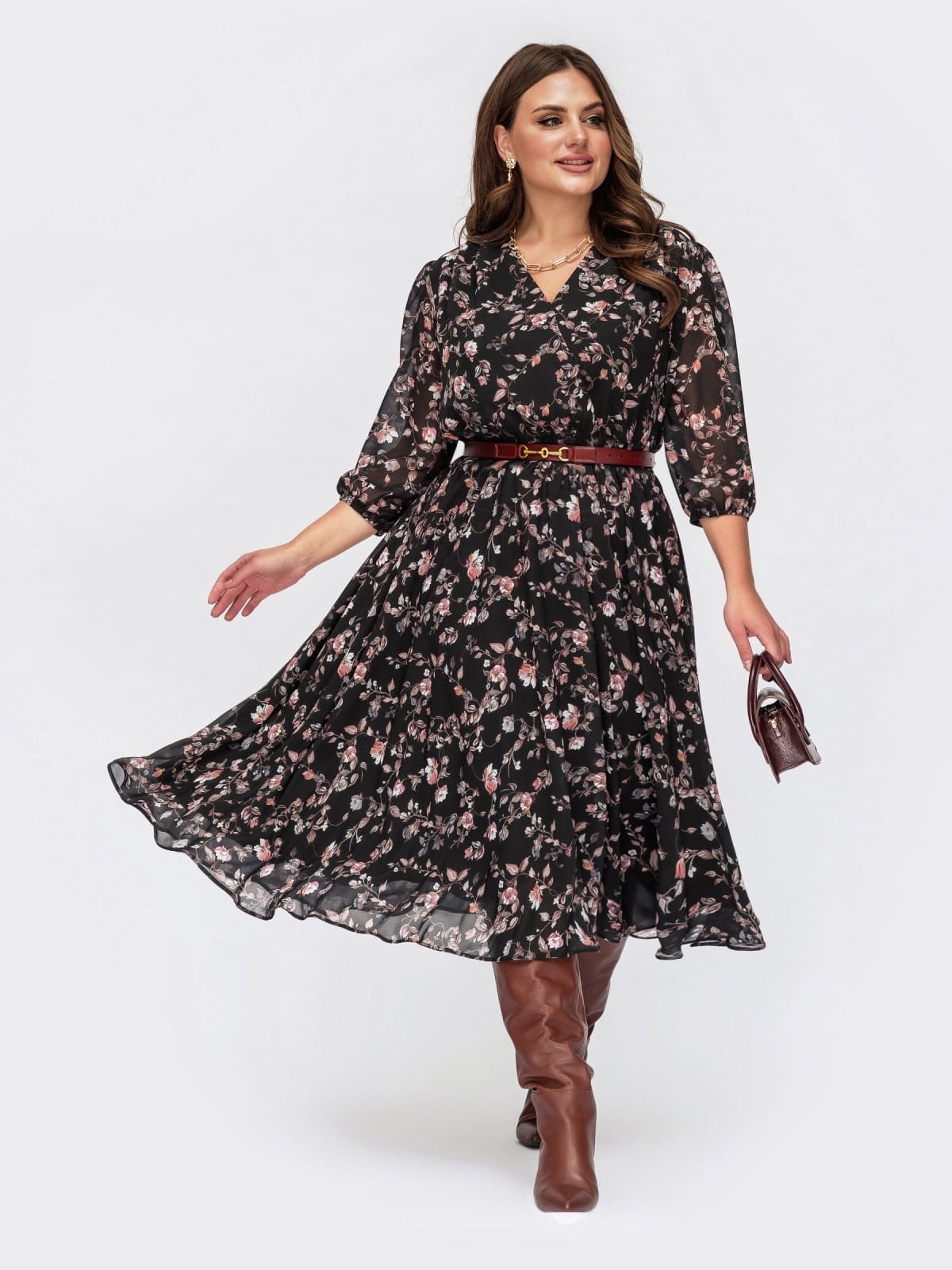 Шифонова сукня кльош Plus Size чорна | 94914 Шифонова сукня кльош Plus Size чорна | 94914