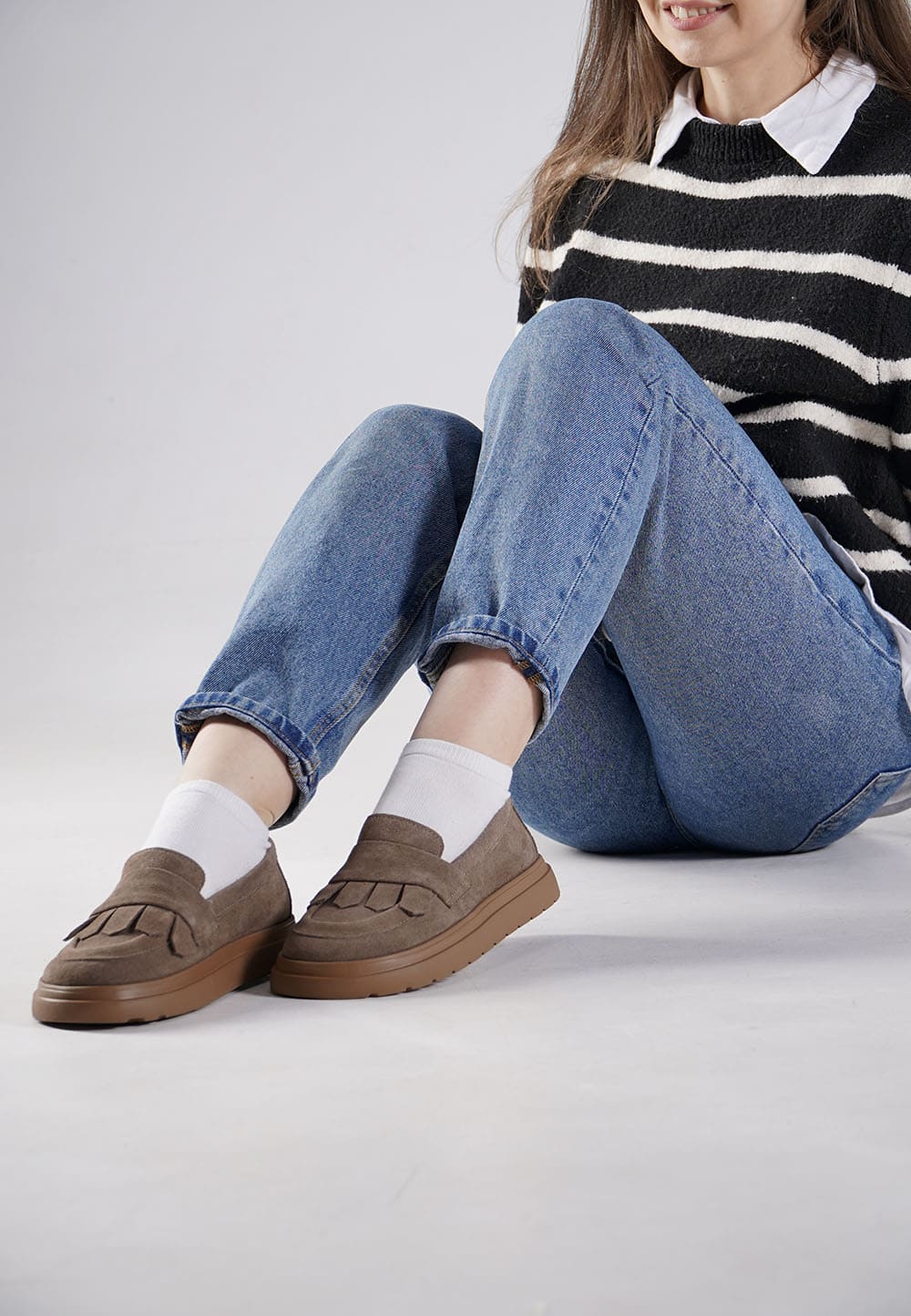 Замшеві туфлі коричневі на низькому ходу | 95056