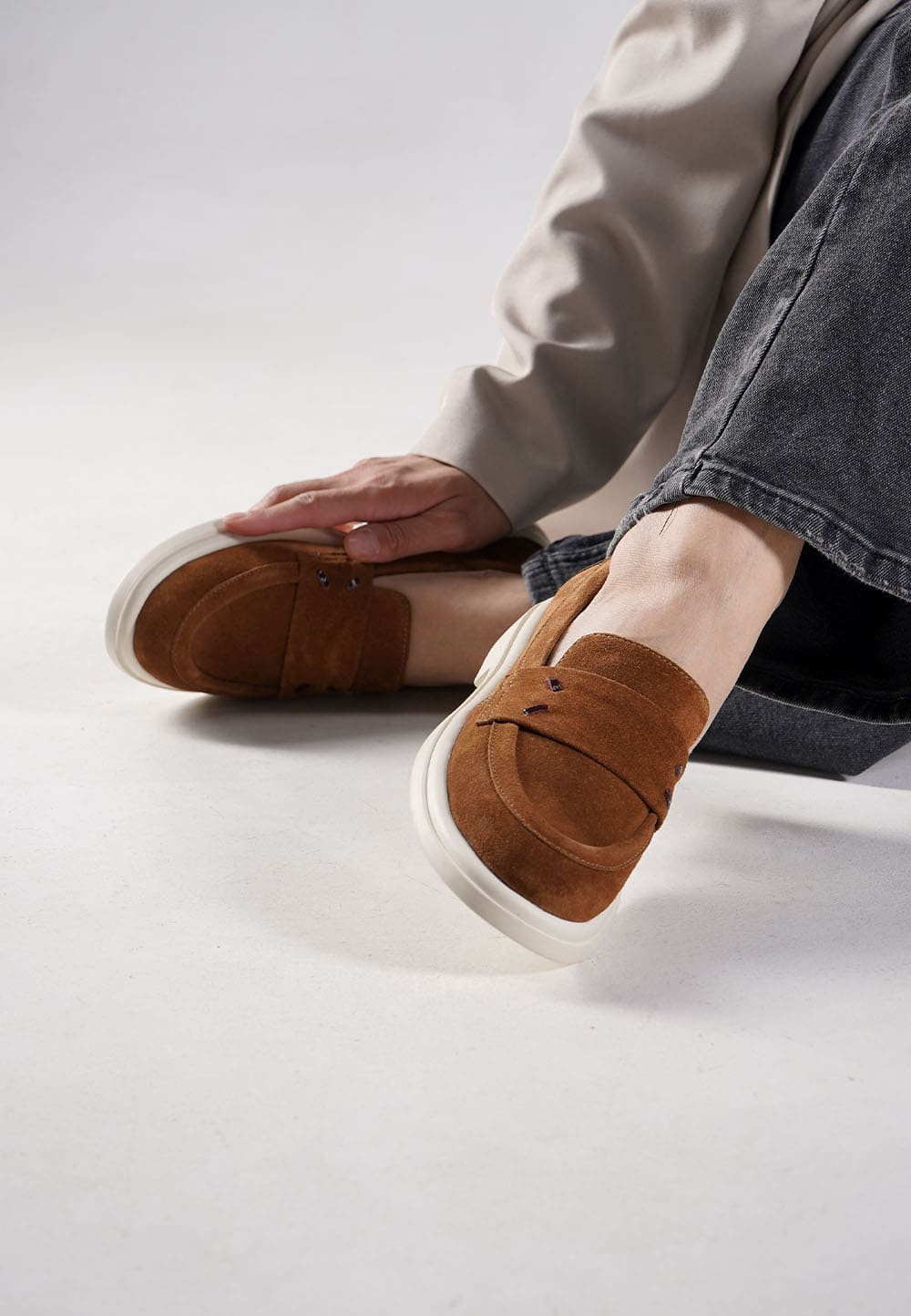 Замшеві жіночі лофери руді на низькому ходу | 95022