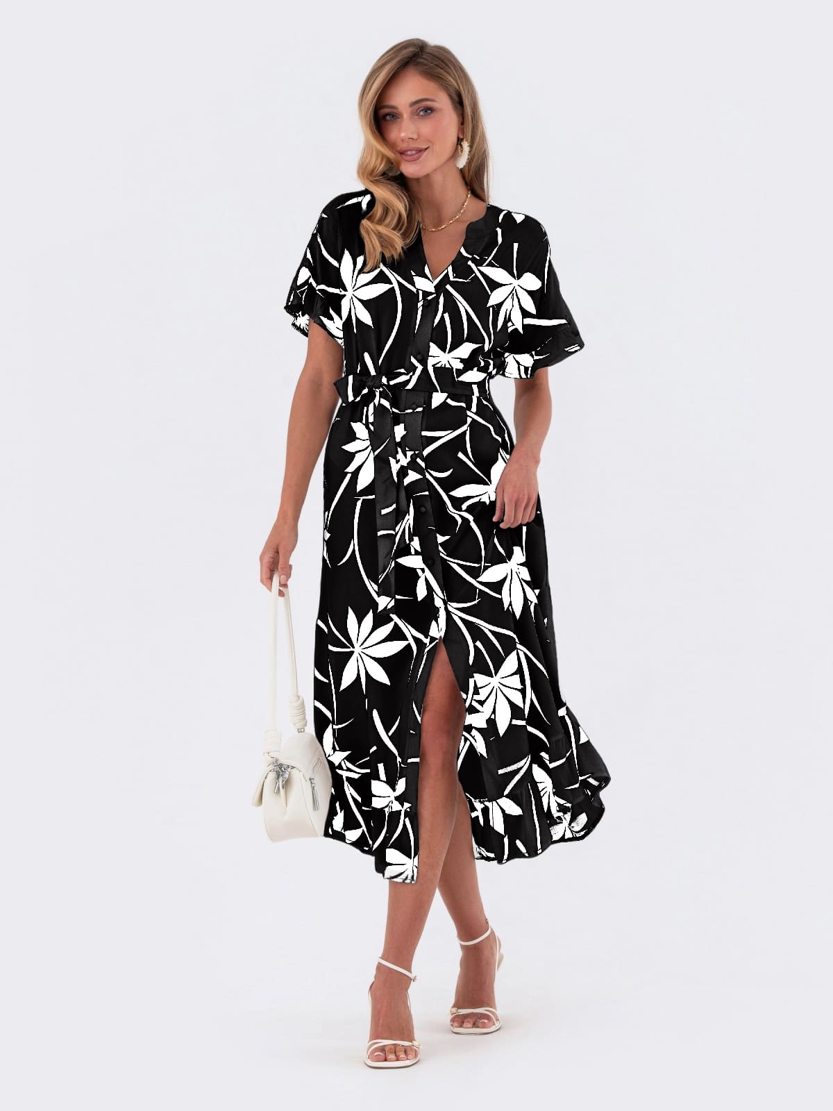 Сукня з легкого штапелю в квітковий принт чорна | 95230 Сукня з легкого штапелю в квітковий принт чорна | 95230