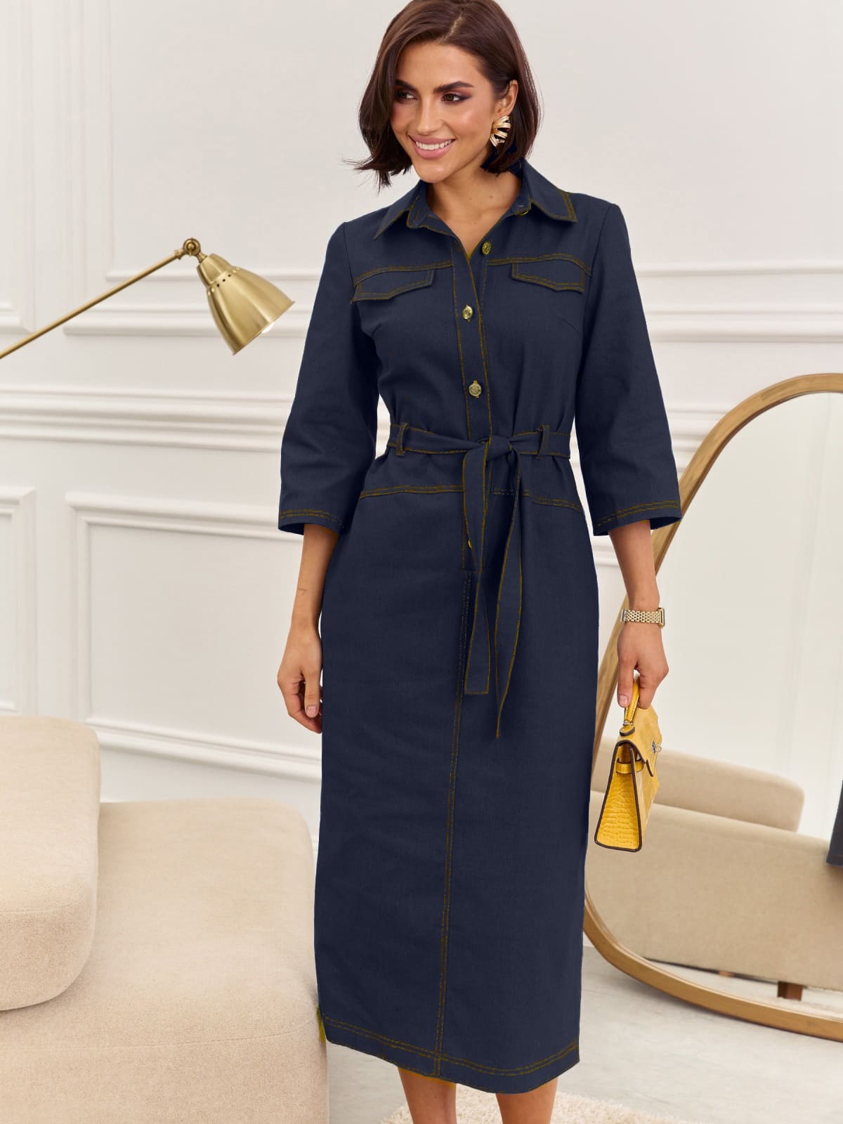 Повсякденна джинсова сукня-сорочка темно-синя | 95549 Повсякденна джинсова сукня-сорочка темно-синя | 95549