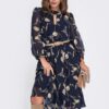 Шифонова розкльошена сукня темно-синя в принт | 94963 Шифонова розкльошена сукня темно-синя в принт | 94963
