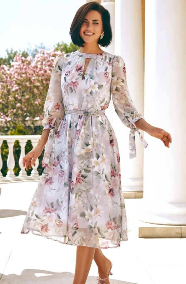 Шифонова розкльошена сукня в принт біла | 94999