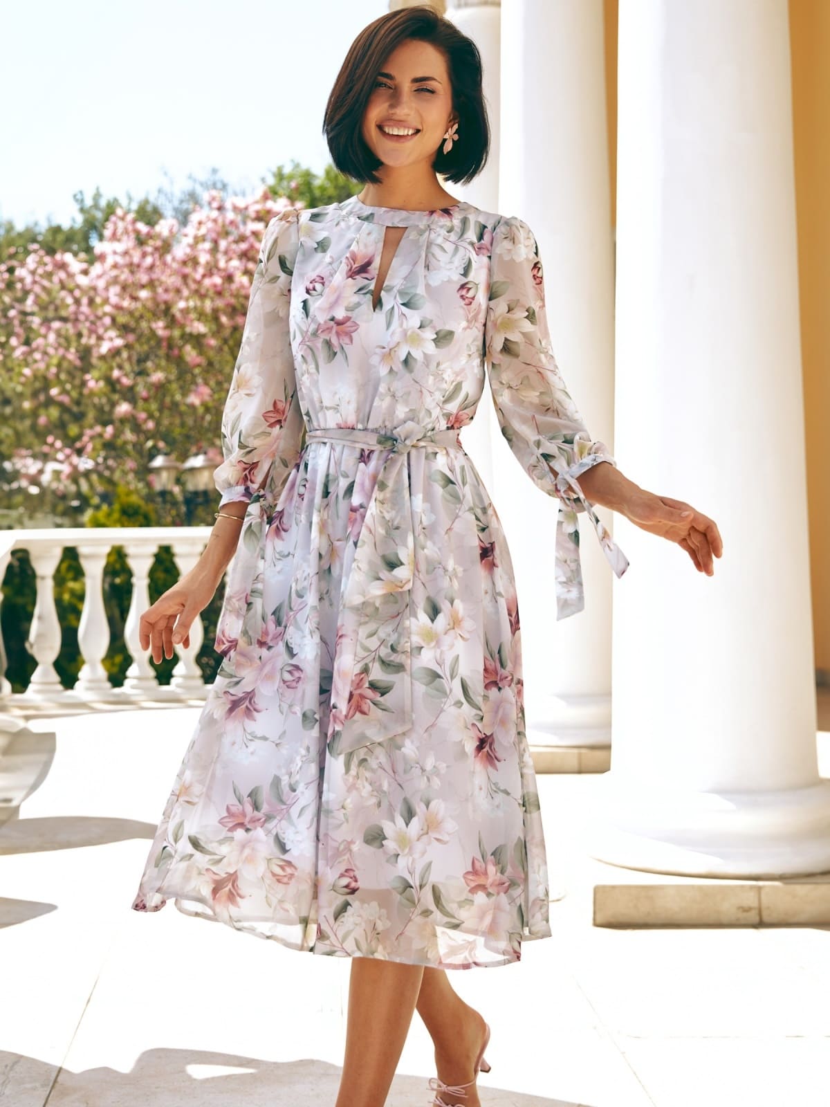 2-43783-2-1746495046-2 Шифонова розкльошена сукня в принт біла | 94999 1