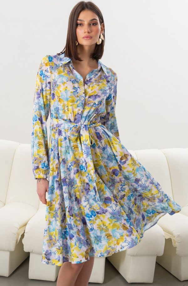 Блакитна сукня кльош з квітковим принтом | 95188