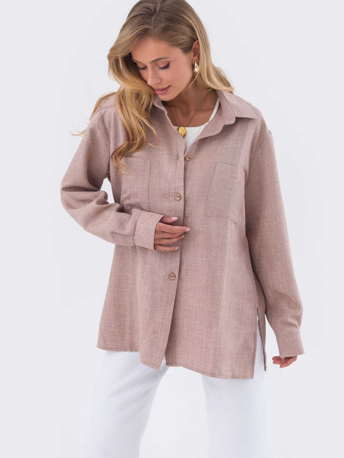 Подовжена сорочка вільного крою бежева | 95400 Подовжена сорочка вільного крою бежева | 95400