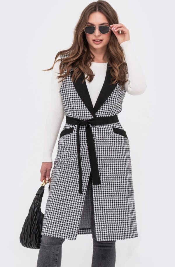 Жакардовий подовжений жилет чорно-білий | 94879