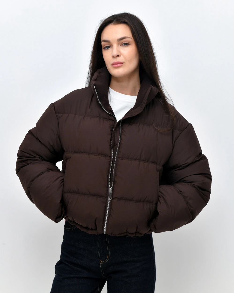 Демісезонна коротка пухова куртка коричнева | 95650 Демісезонна коротка пухова куртка коричнева | 95650