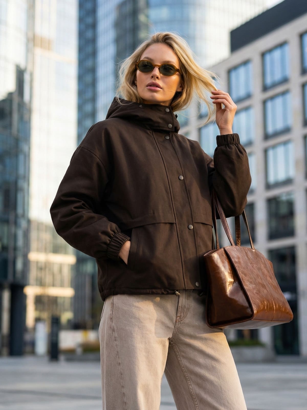 2-902314-1-1772098272-2 Вільна бавовняна демісезонна куртка коричнева | 95609 4