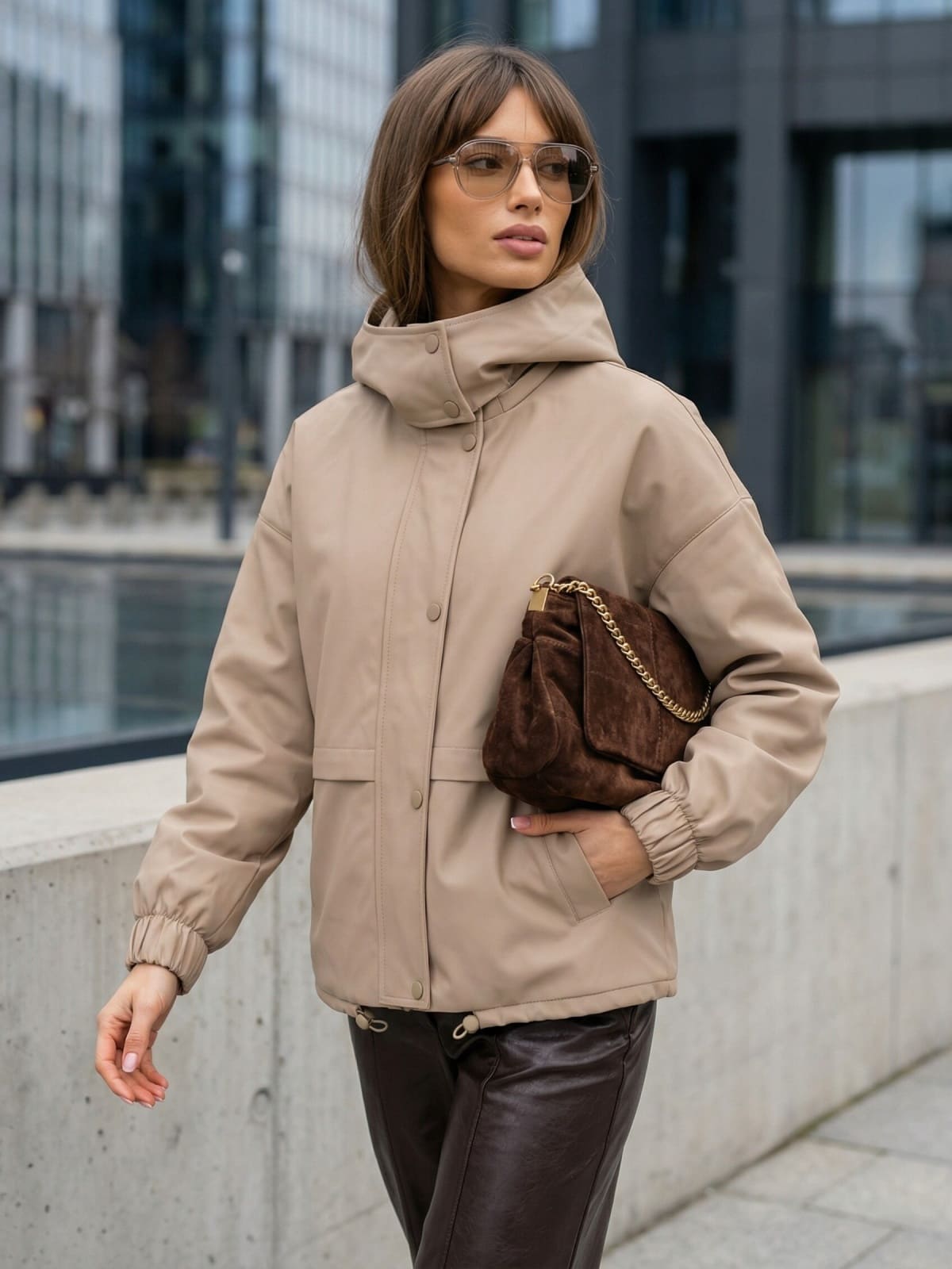 Вільна бавовняна демісезонна куртка бежева | 95621 Вільна бавовняна демісезонна куртка бежева | 95621