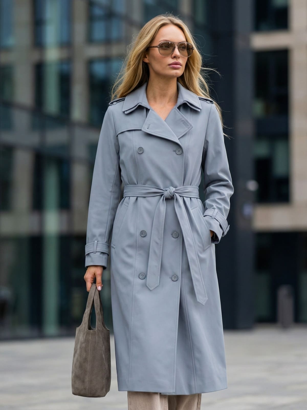 Класичний двобортний тренч блакитний | 95429