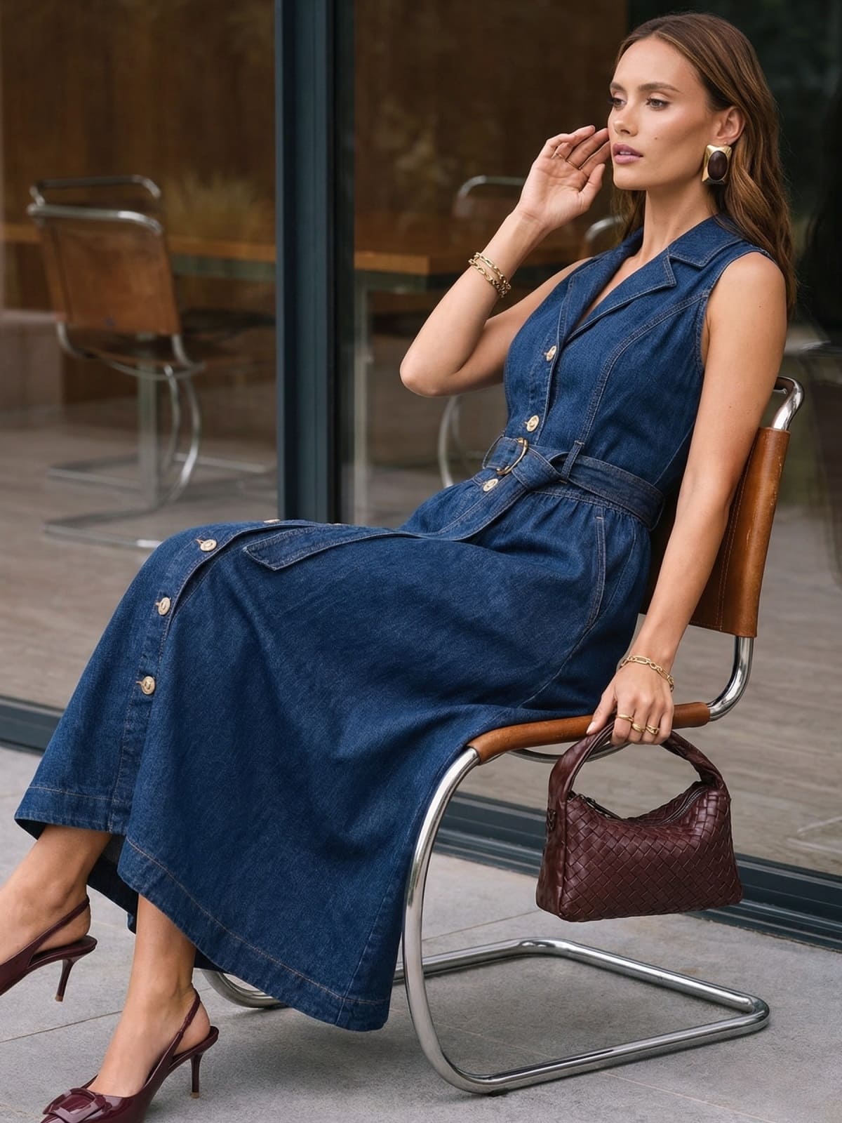 Джинсова сукня без рукавів темно-синя | 95570